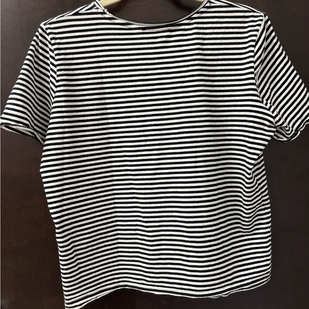 Zara Black and White Striped Short Sleeve Tee